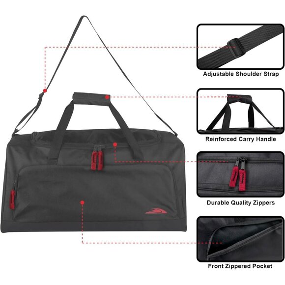 24 Inch Men & Women Black Lightweight Canvas Duffle Gym Sports Equipment Bags - Picture 2 of 9